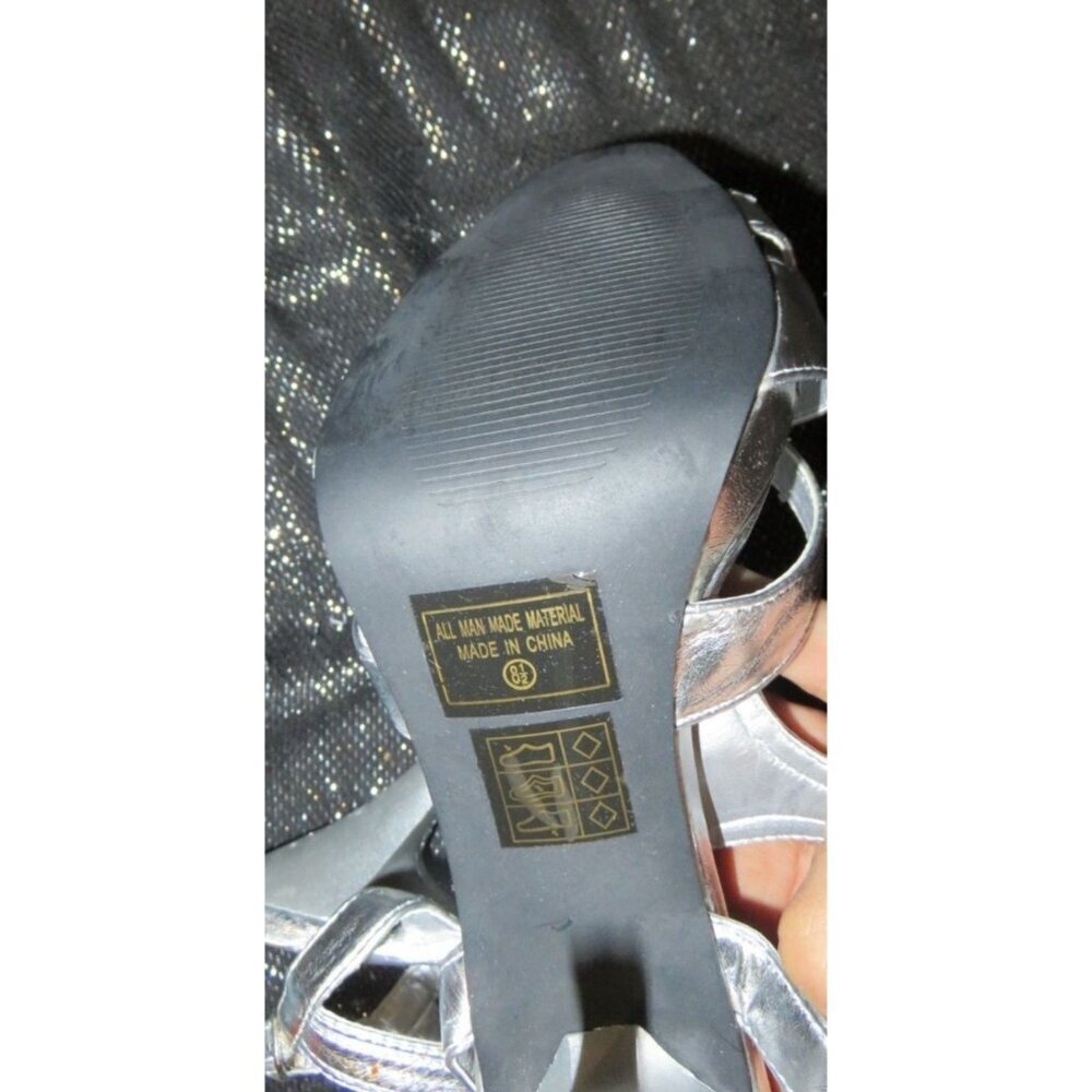 BOGO Rasolli Silver Italian Leather T strap slingback heels size 8.5 - Picture 10 of 14